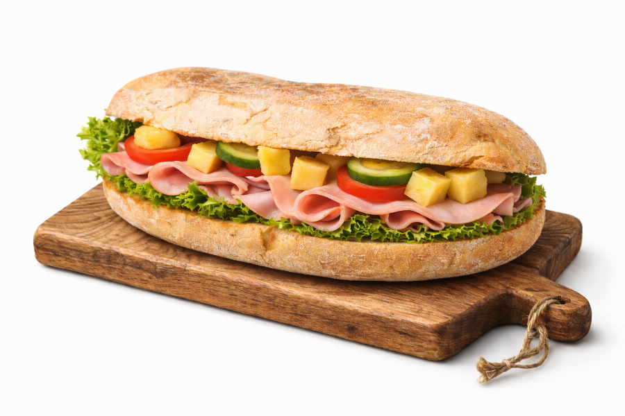 Ciabatta mit saftigem Hinterschinken und Ananas