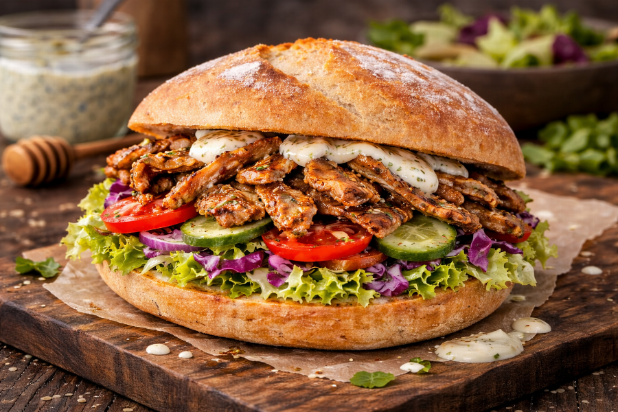 Döner-Burger mit Soße und Fleisch nach Wahl