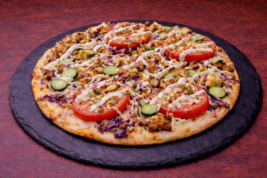 Döner Pizza mit Soße und Fleisch nach Wahl
